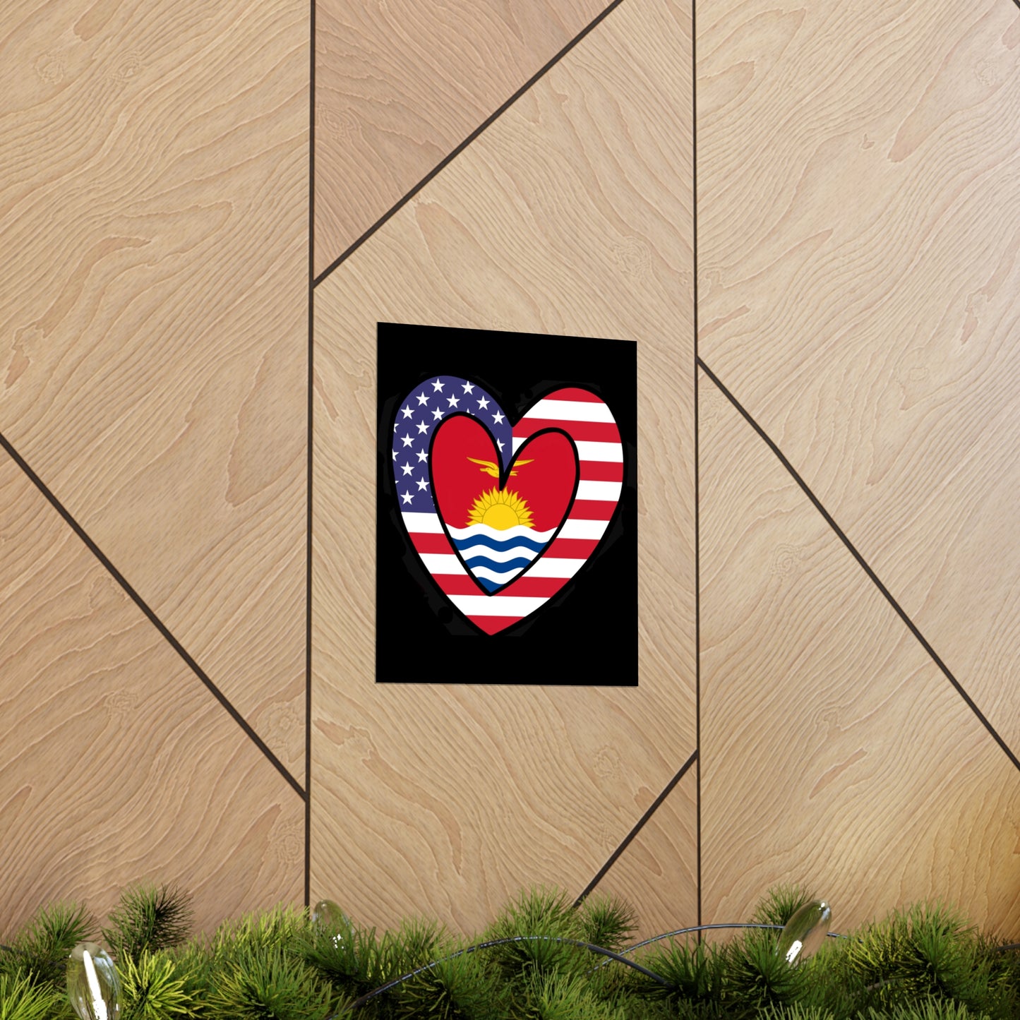 Kiribati American Heart Valentines Day Wedding Gift Half Micronesian USA Flag Premium Matte Poster