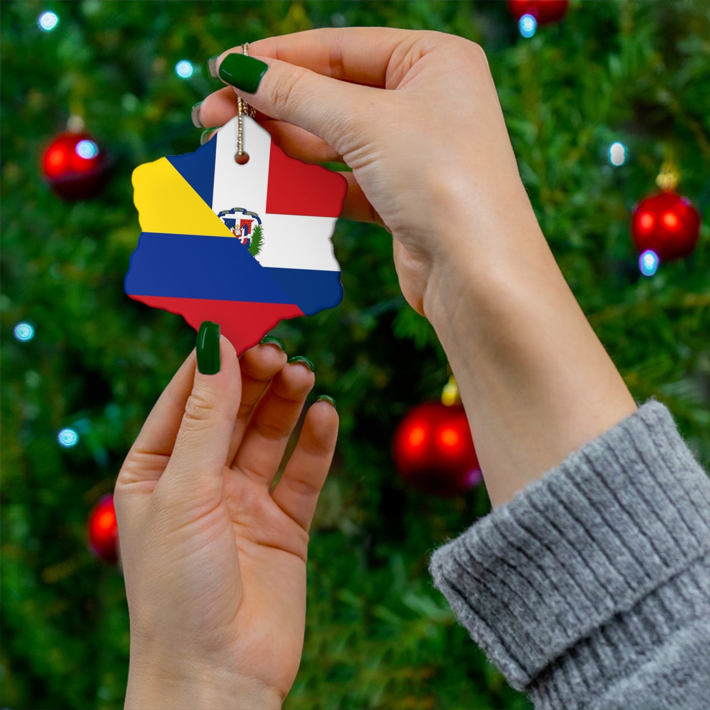 Dominican Colombian Flag Ceramic Ornaments | DR Colombia Dominican Republic Christmas Tree