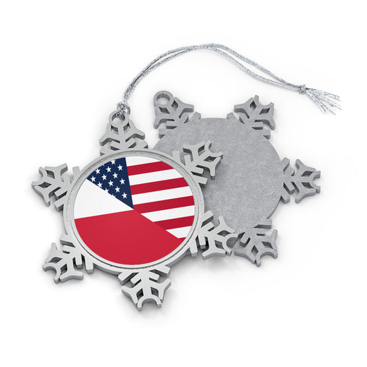 Polish American Flag Half Poland USA Pewter Snowflake Ornament