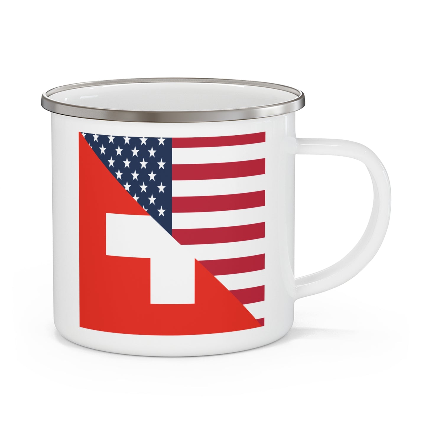 Swiss American Flag Switzerland USA 12oz Enamel Mug