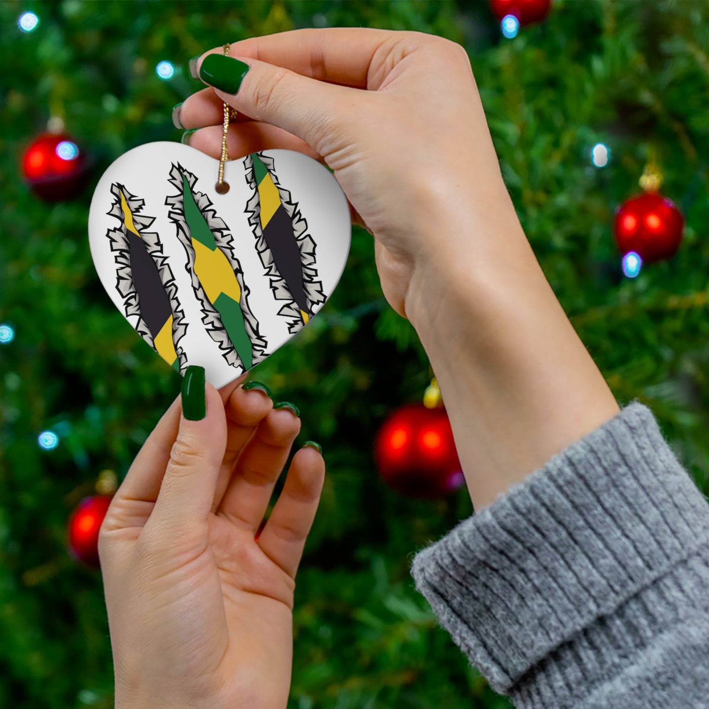 Slashed Jamaican Flag | Jamaica Woman Ceramic Ornament | Christmas Tree Ornaments