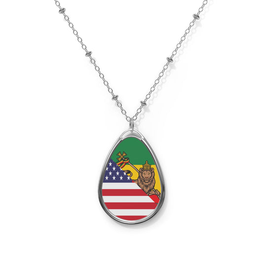 Ethiopian American Lion of Judah Flag Ethiopia USA Oval Necklace One Size