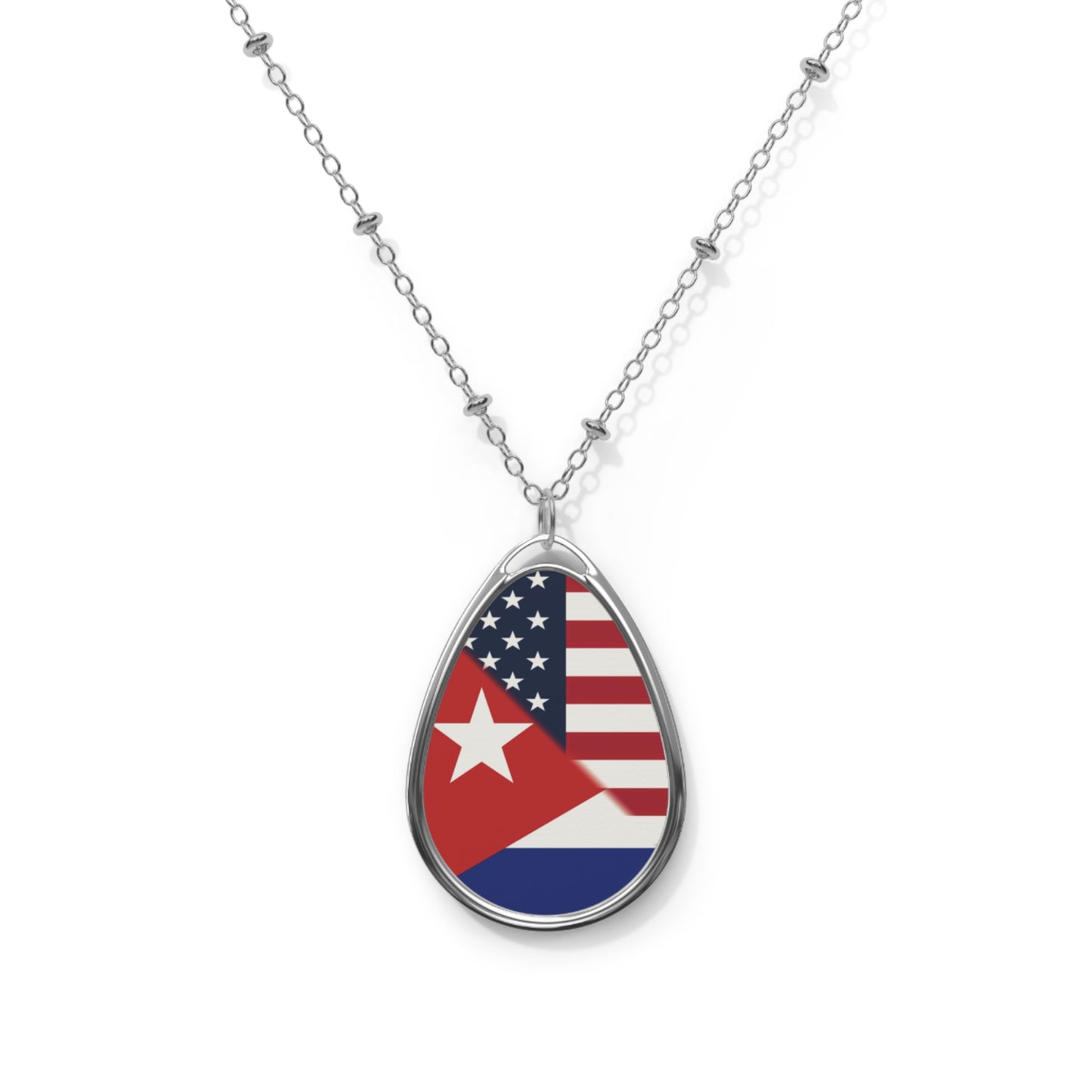 Cuba America Flag | USA Cuban Flag Oval Necklace One Size