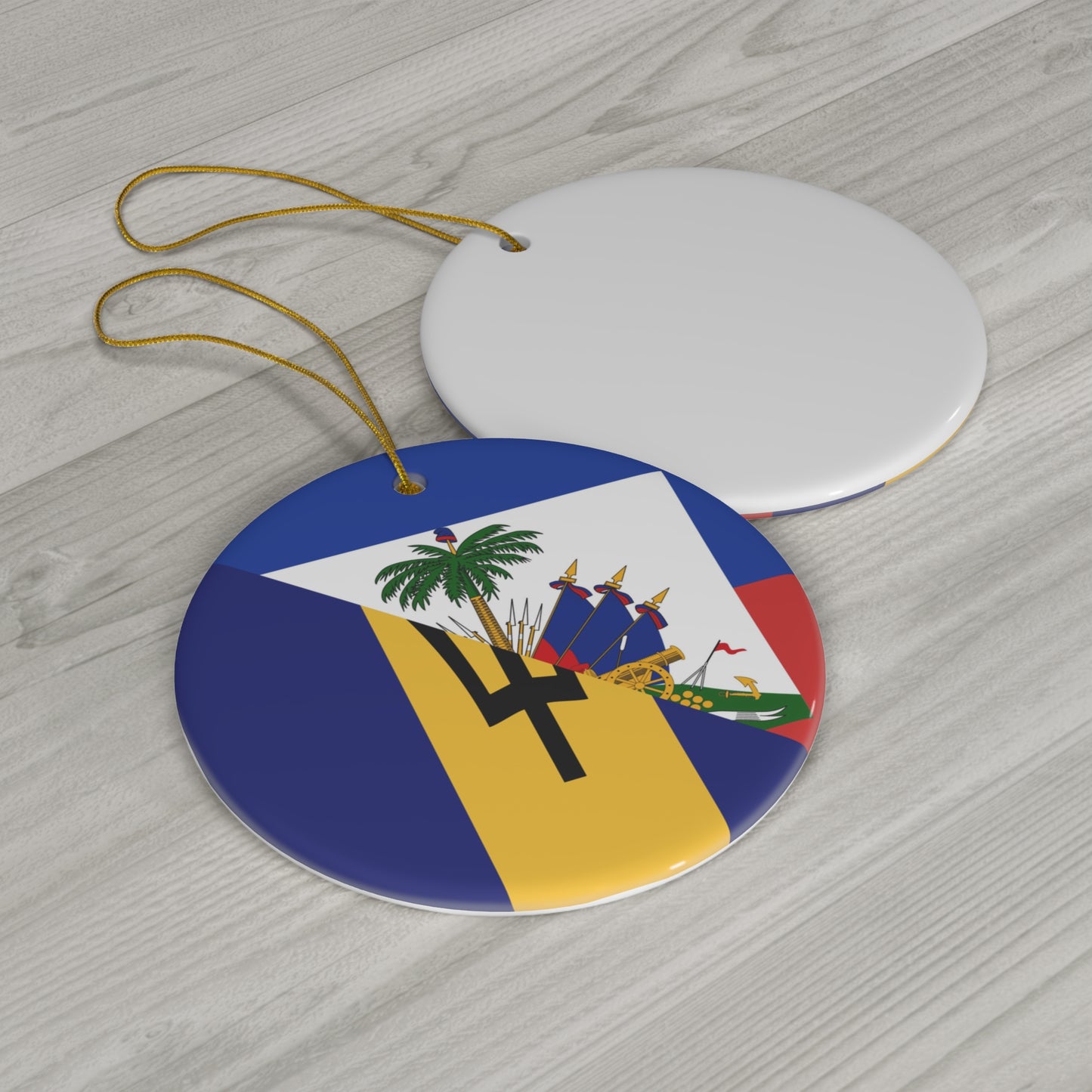 Haitian Bajan Flag Half Haiti Barbados Ceramic Ornament | Christmas Tree Ornaments