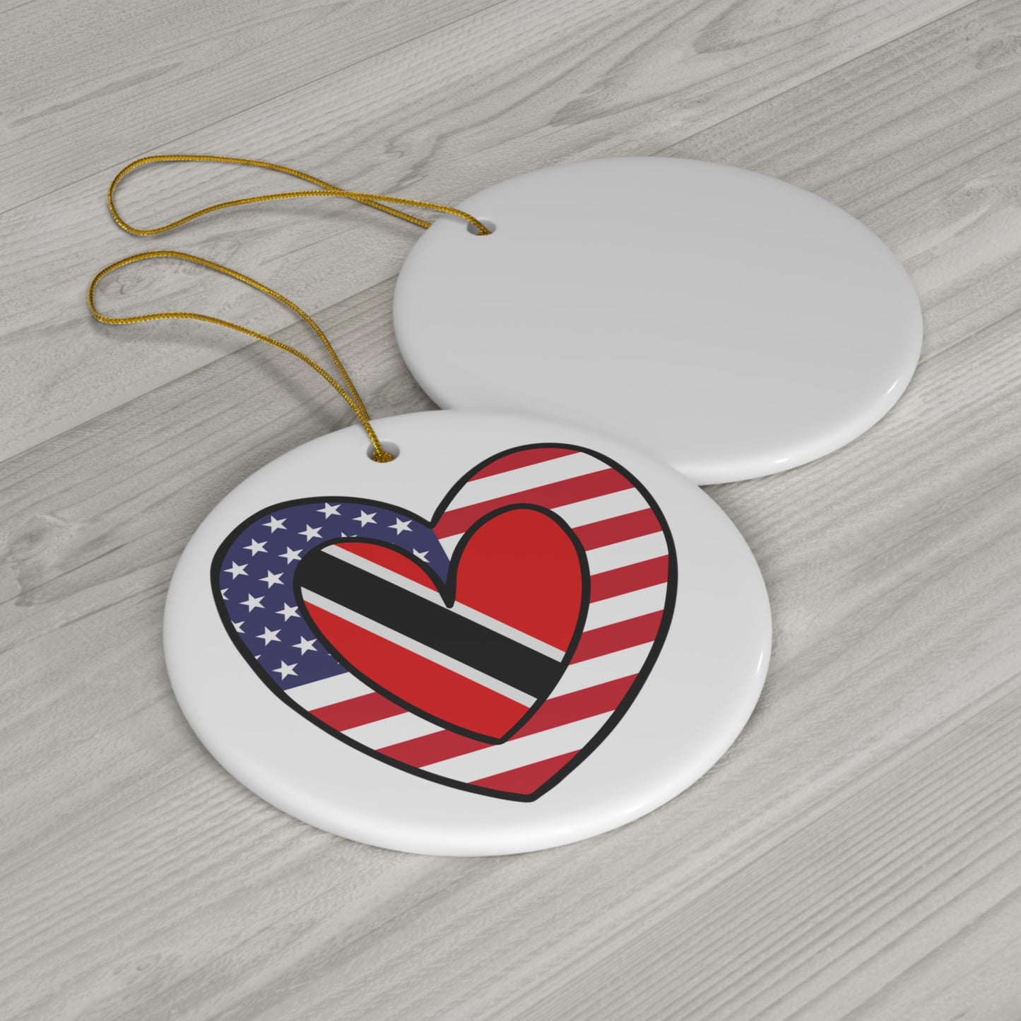 Trinidad Tobago American Heart Valentines Day Gift Half Trini USA Flag Ceramic Ornament | Christmas Tree Ornaments