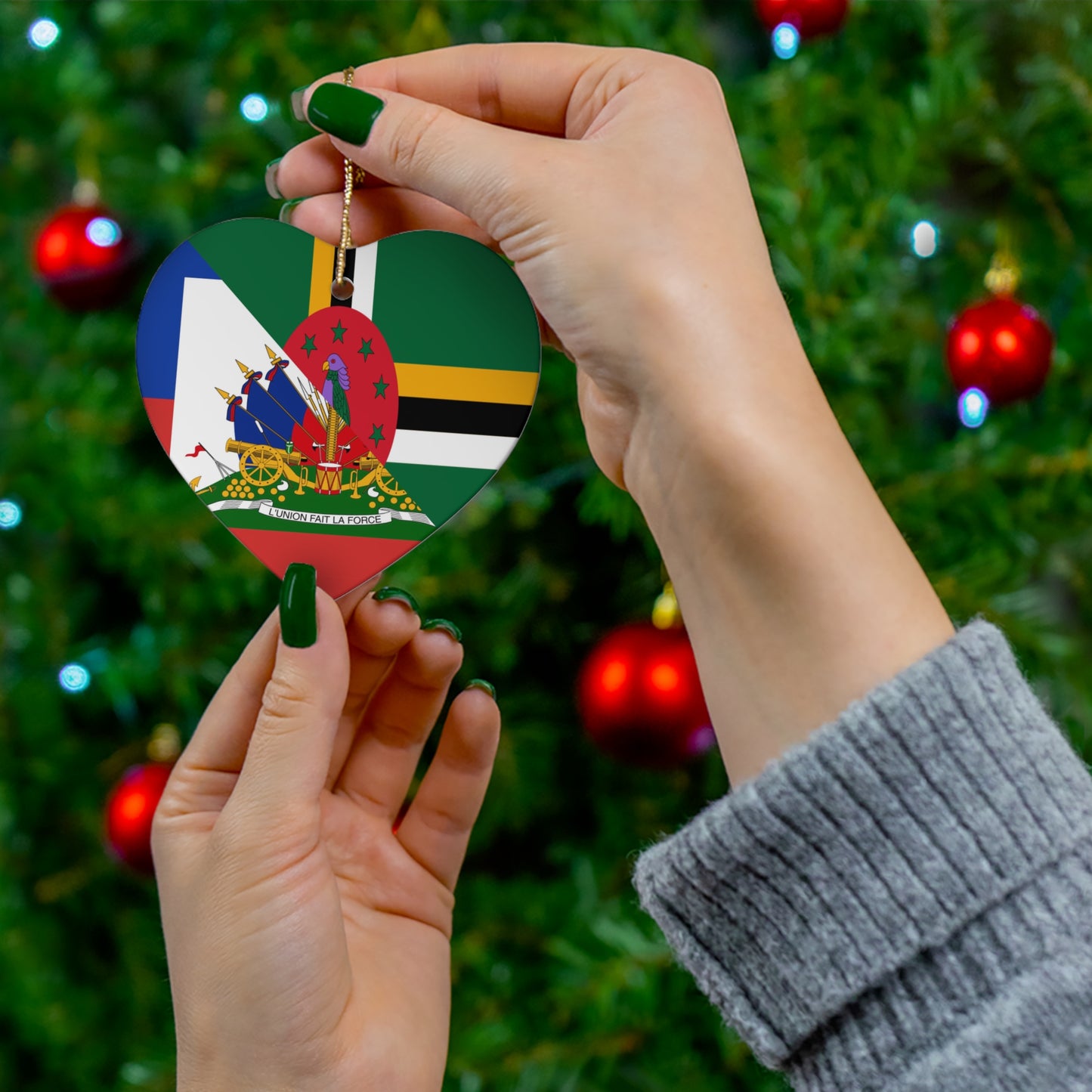 Dominica Haiti Flag Dominican Haitian Ceramic Ornament | Christmas Tree Ornaments