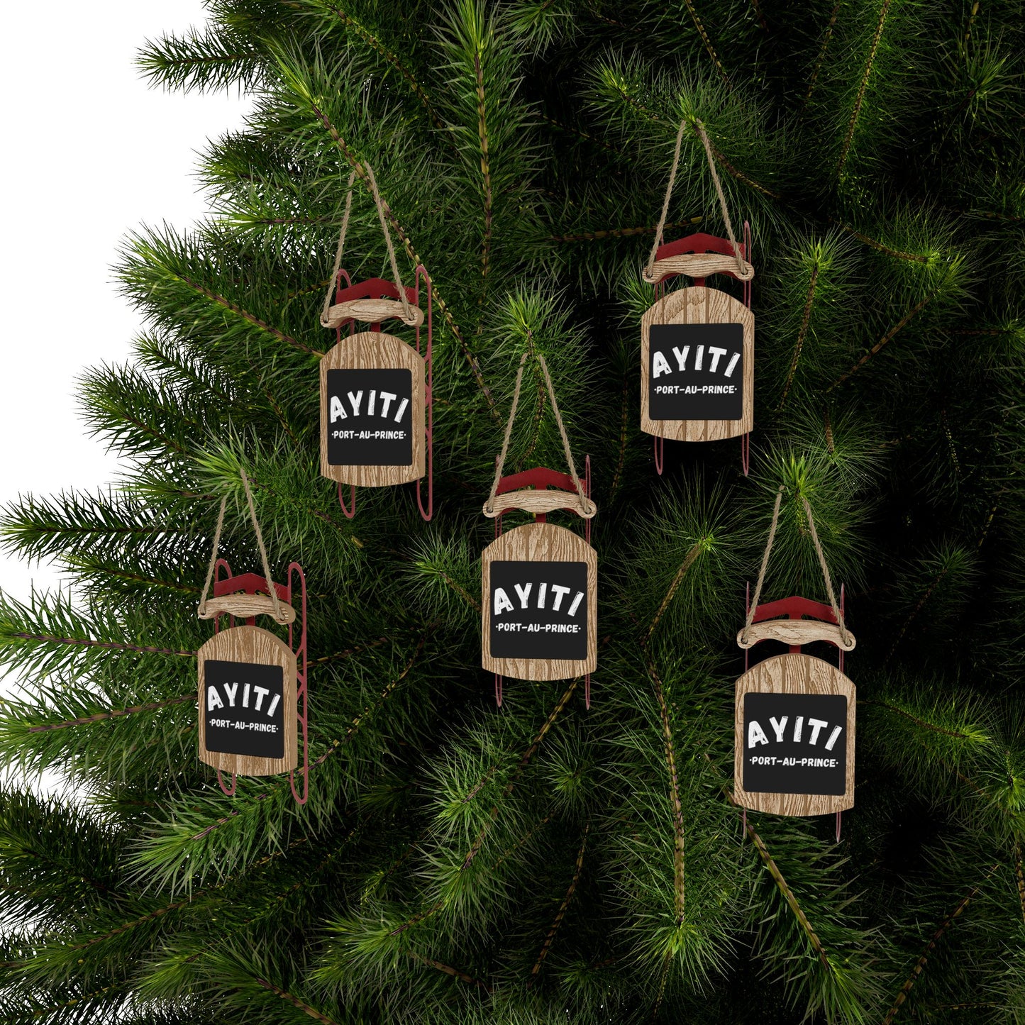 Ayiti Port au Prince Haiti District Haitian Towns Cities Sled Ornament Christmas Tree Ornaments