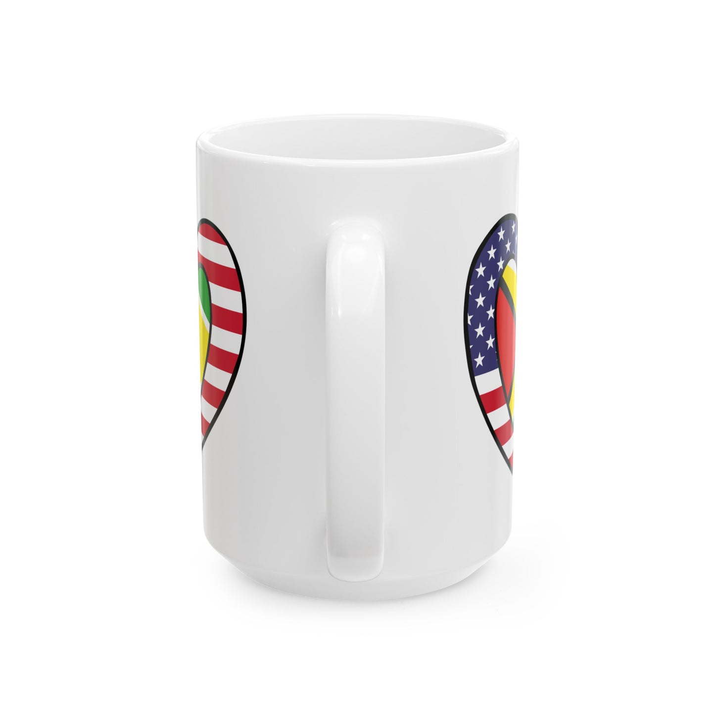 Guyanese American Heart Valentines Day Gift Half Guyana USA Flag Ceramic Mug 11oz, 15oz Cup