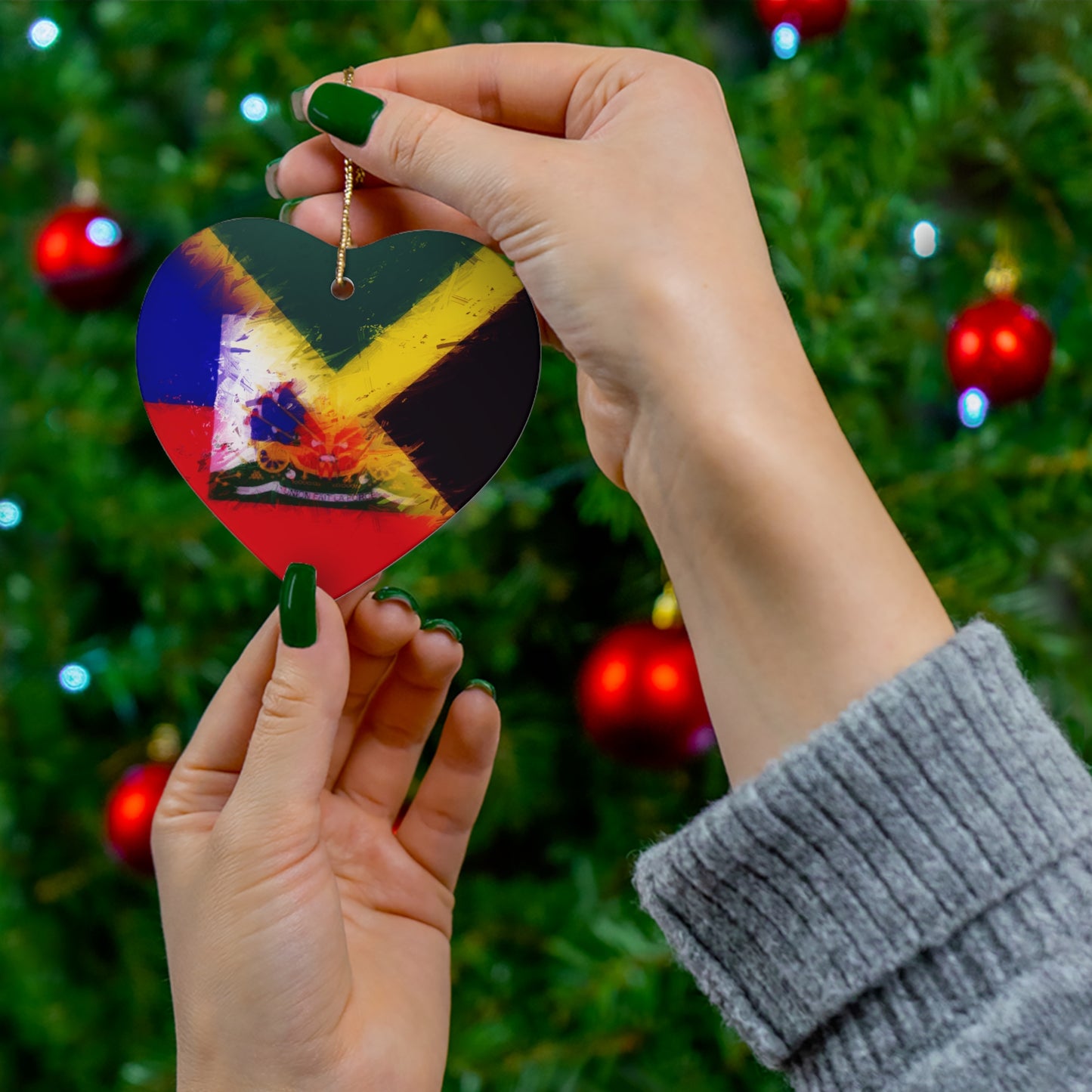 Haitian Jamaican Painted Flag | Haiti Jamaica Ceramic Ornament | Christmas Tree Ornaments