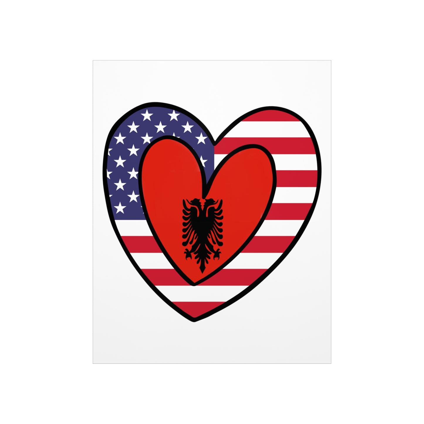 Albanian American Heart Valentines Day Gift Half Albania USA Flag Premium Matte Poster