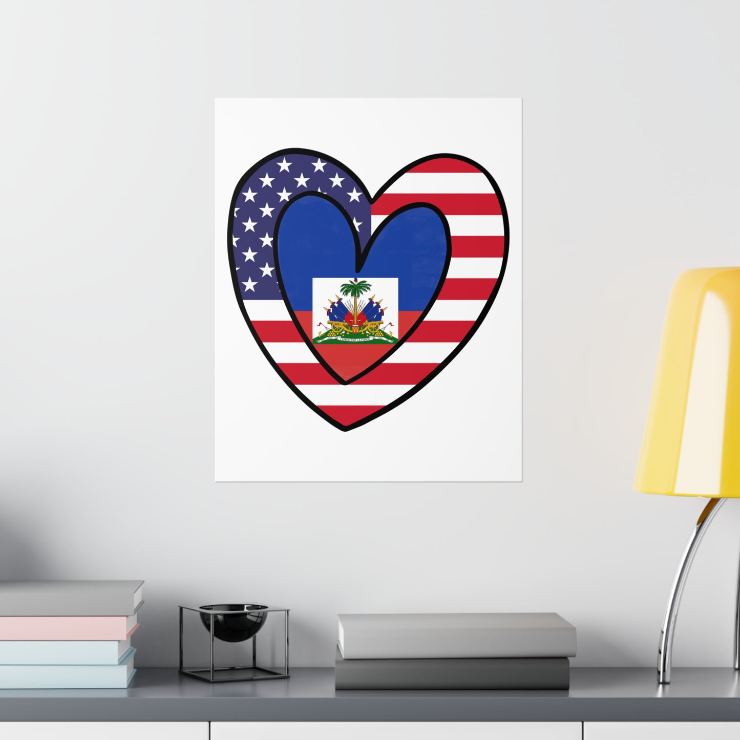 American Haitian Flag Inner Heart USA Haiti Premium Matte Poster