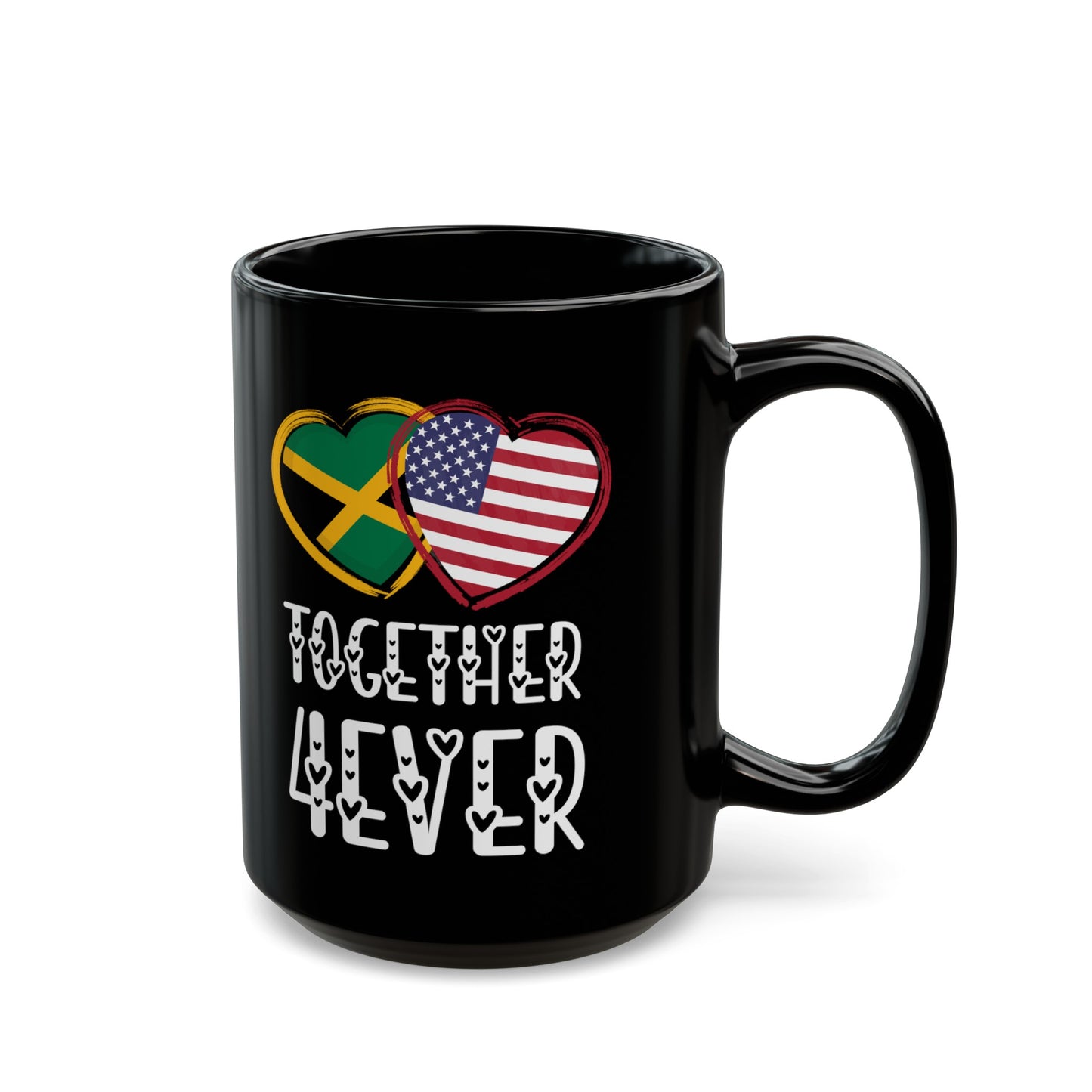 Jamaica USA Valentines Gift Flag Heart Jamaican American Together 4ever Black Mug (11oz, 15oz)