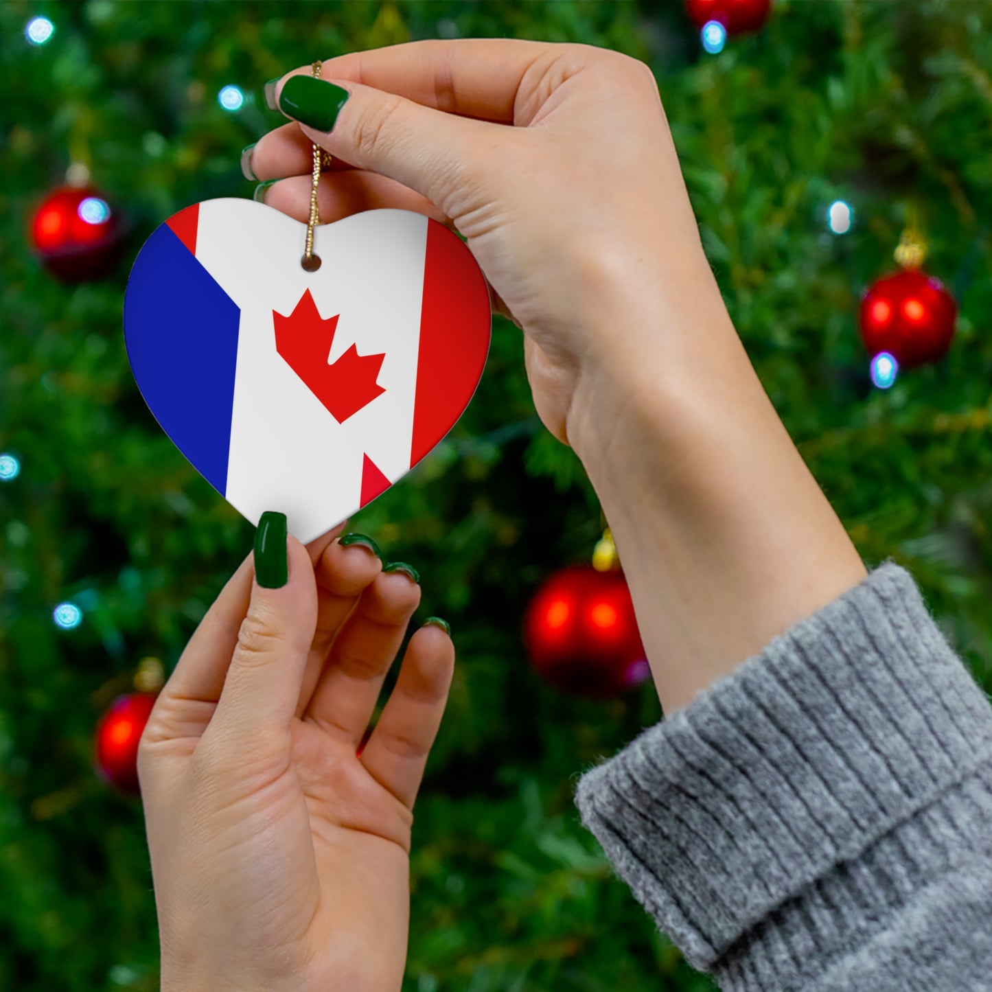 French Canadian Flag France Canada Ceramic Ornament | Christmas Tree Ornaments