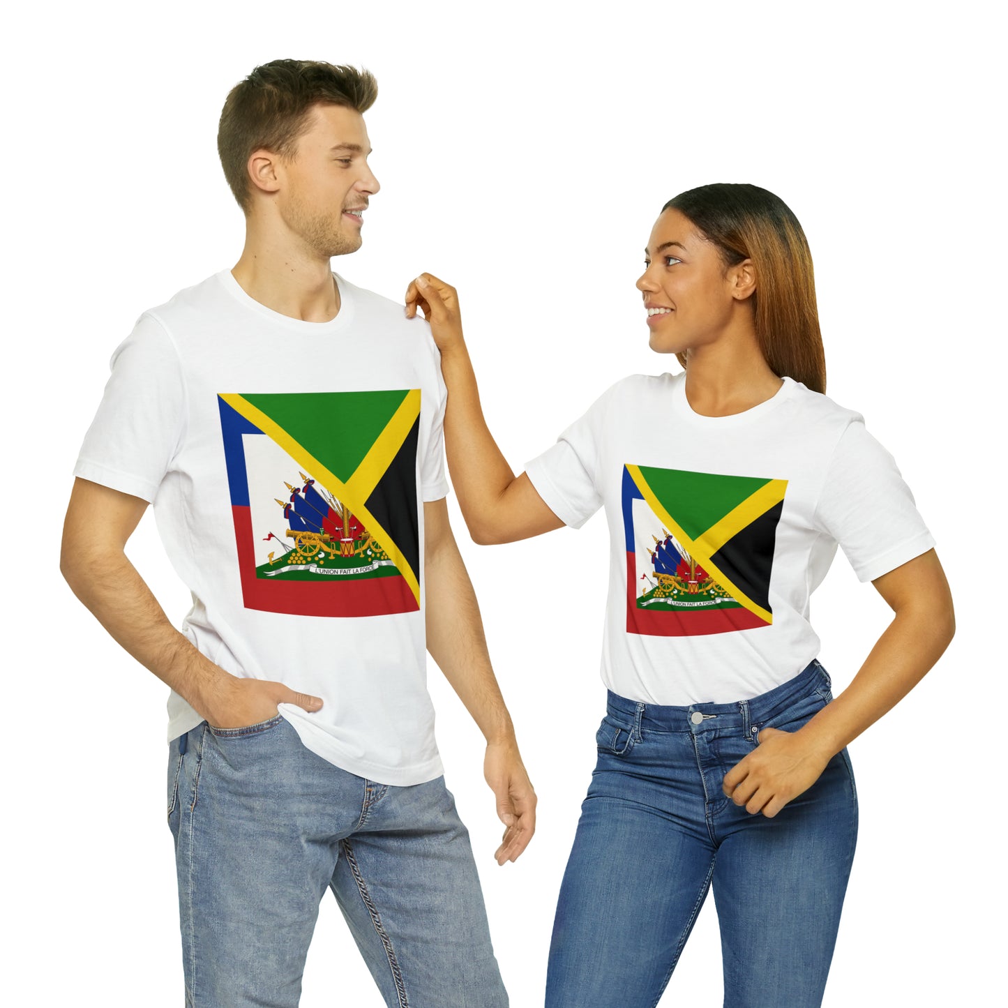 Half Haitian Jamaican Flag Tee | Haiti Jamaica Men Women Shirt