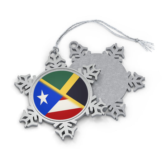 Jamaica Puerto Rico Flag | Jamaican PR Flag Pewter Snowflake Ornament