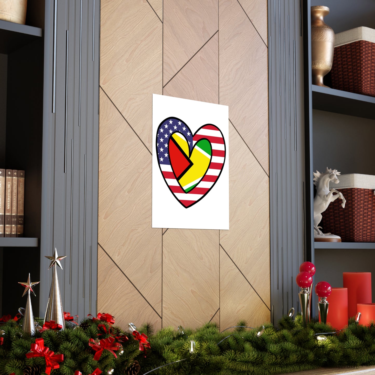 Guyanese American Heart Valentines Day Gift Half Guyana USA Flag Premium Matte Poster