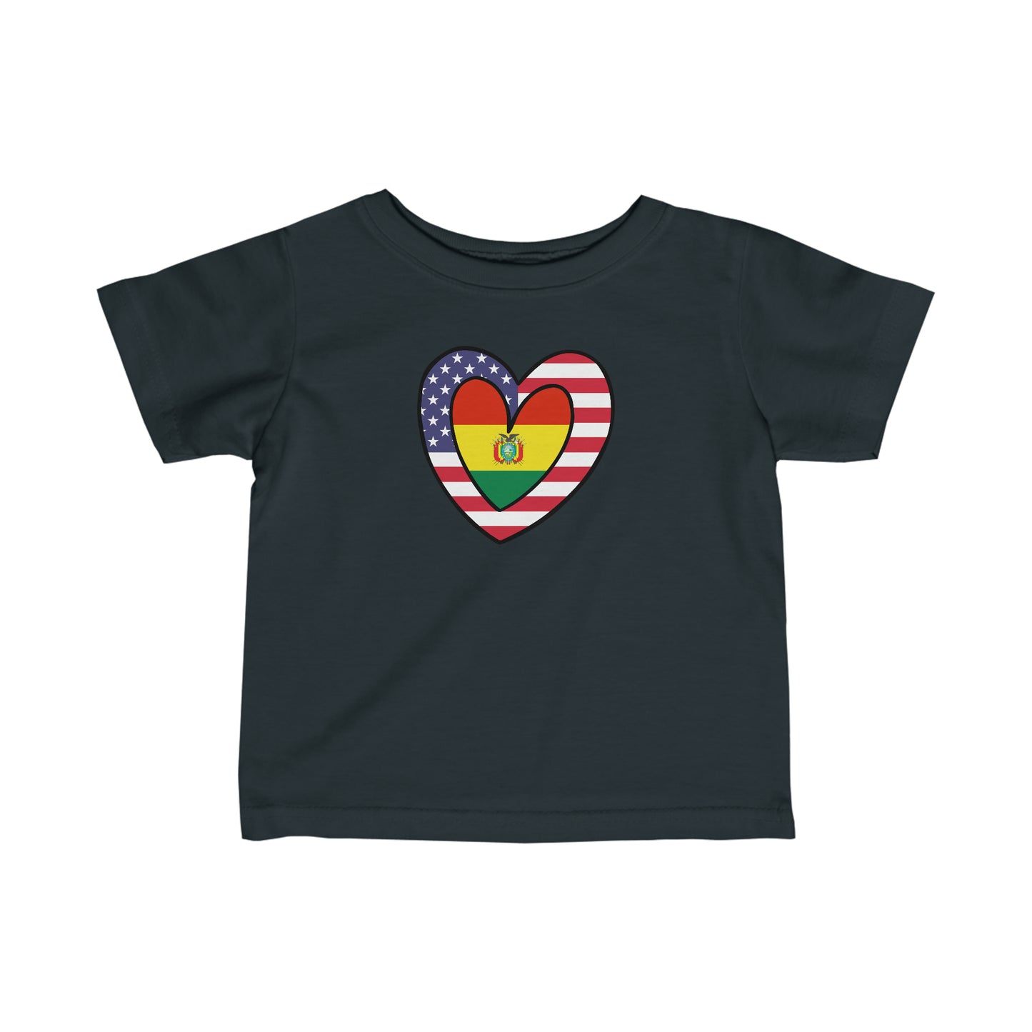 Infant Bolivian American Heart Valentines Day Gift Half Bolivia USA Flag Toddler Tee Shirt