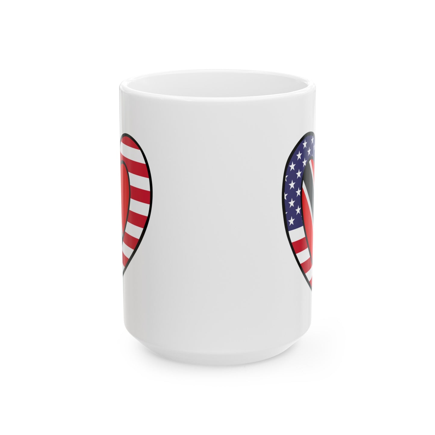 Trinidad Tobago American Heart Valentines Day Gift Half Trini USA Flag Ceramic Mug 11oz, 15oz Cup