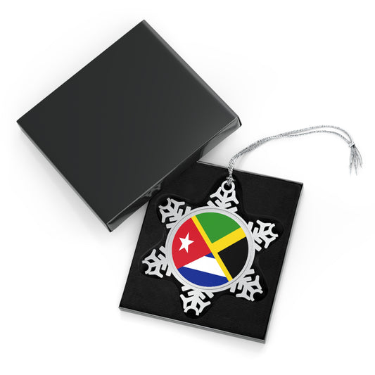 Jamaican Cuban Flag | Jamaica Cuba Pewter Snowflake Ornament