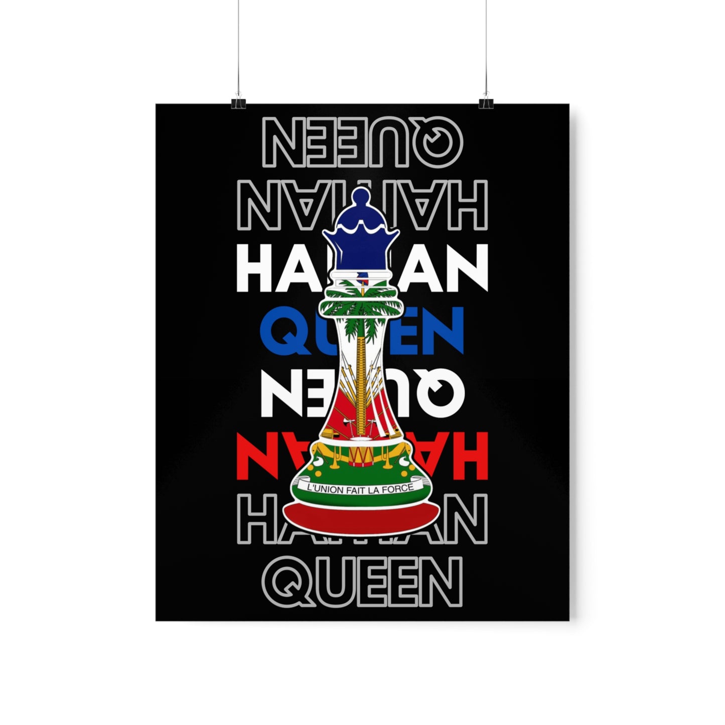 Haitian Queen Chess Piece Text | Haiti Flag Premium Matte Poster