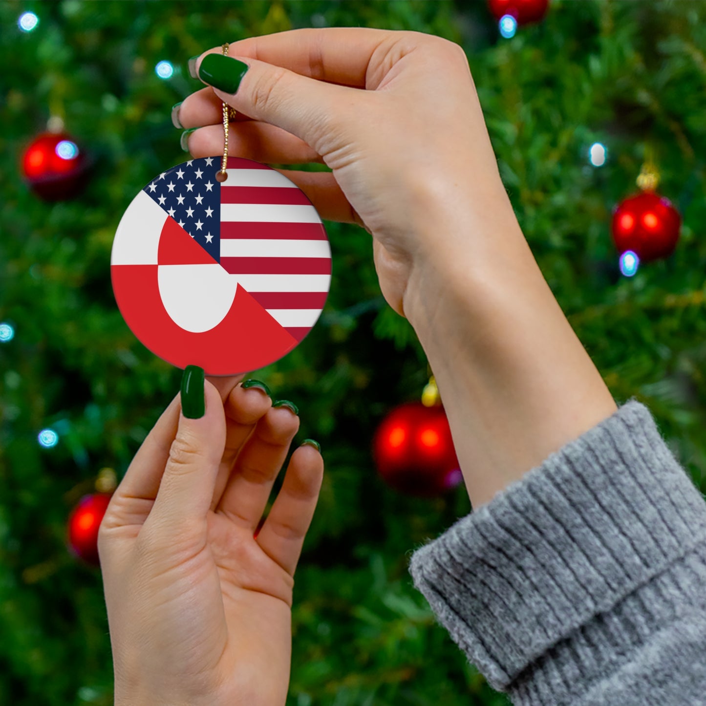 Greenland American Flag Half Greenlander USA Ceramic Ornament | Christmas Tree Ornaments