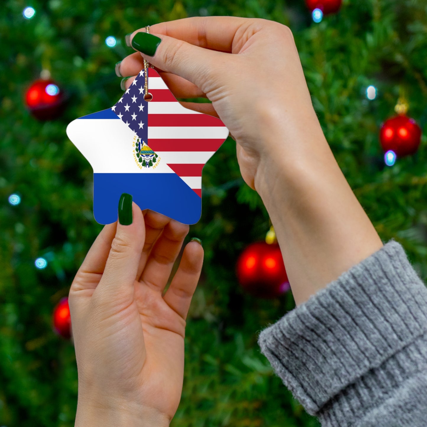 El Salvador American Flag USA Ceramic Ornament | Christmas Tree Ornaments