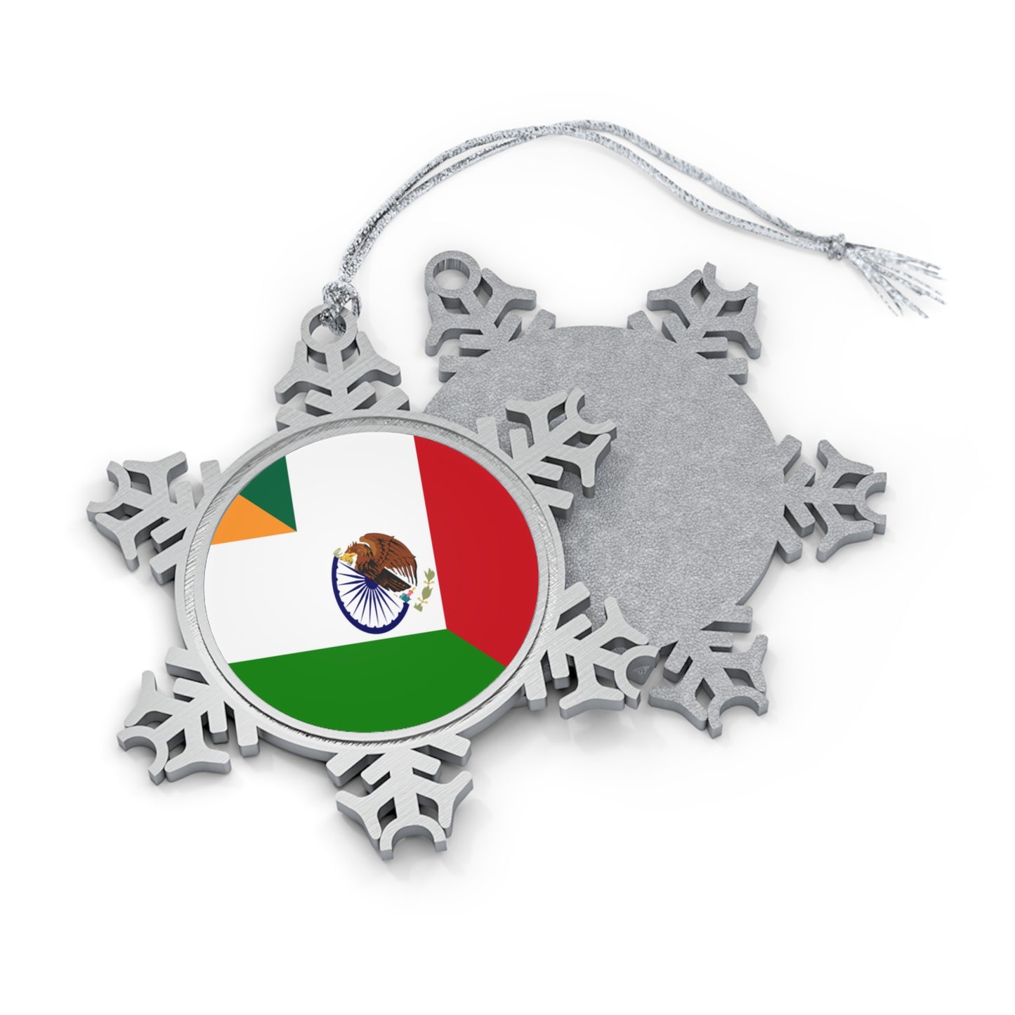 Indian Mexican Flag Half India Mexico Pewter Snowflake Ornament