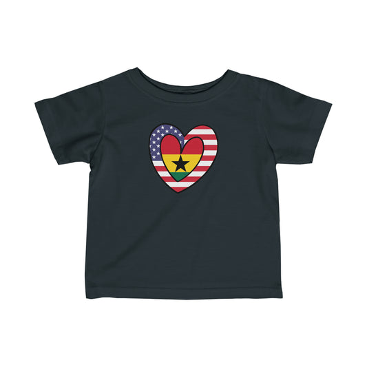 Infant American Ghanaian Flag Inner Heart USA Ghana  Toddler Tee Shirt