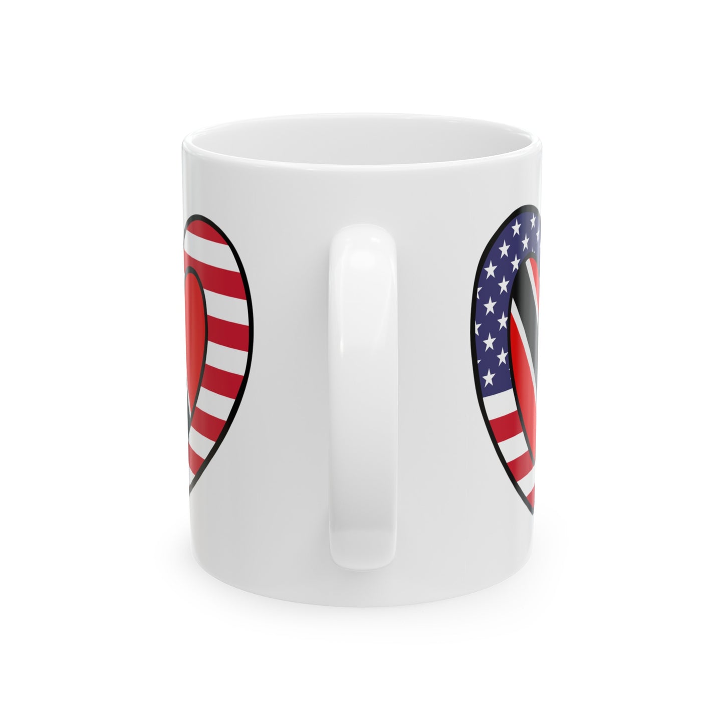 Trinidad Tobago American Heart Valentines Day Gift Half Trini USA Flag Ceramic Mug 11oz, 15oz Cup