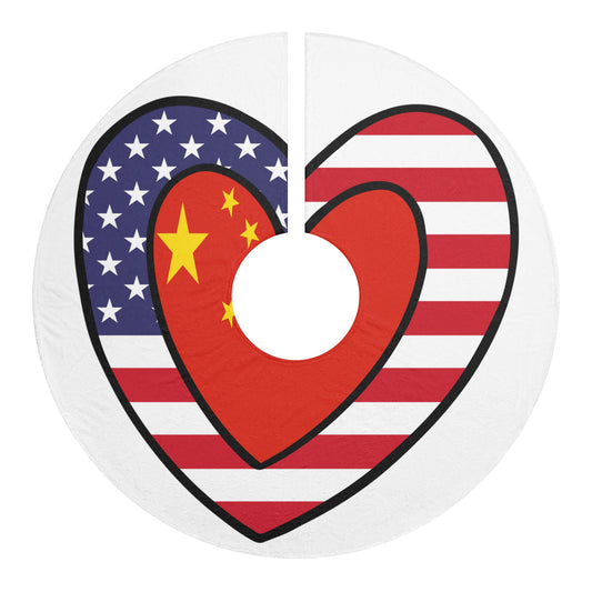 China American Heart Valentines Day Gift Half Chinese USA Flag Christmas Tree Skirt