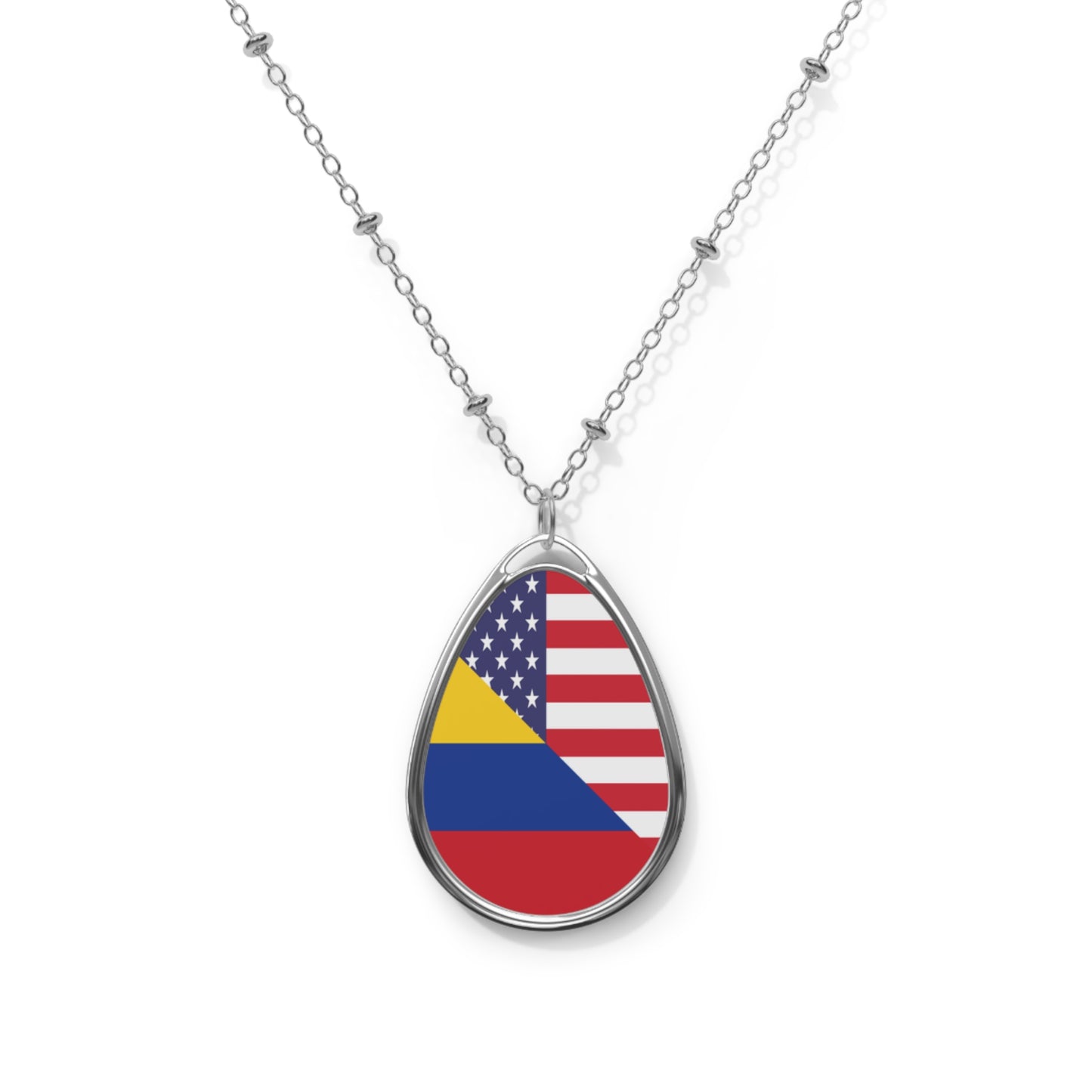 Colombian American Flag Colombia USA Oval Necklace One Size