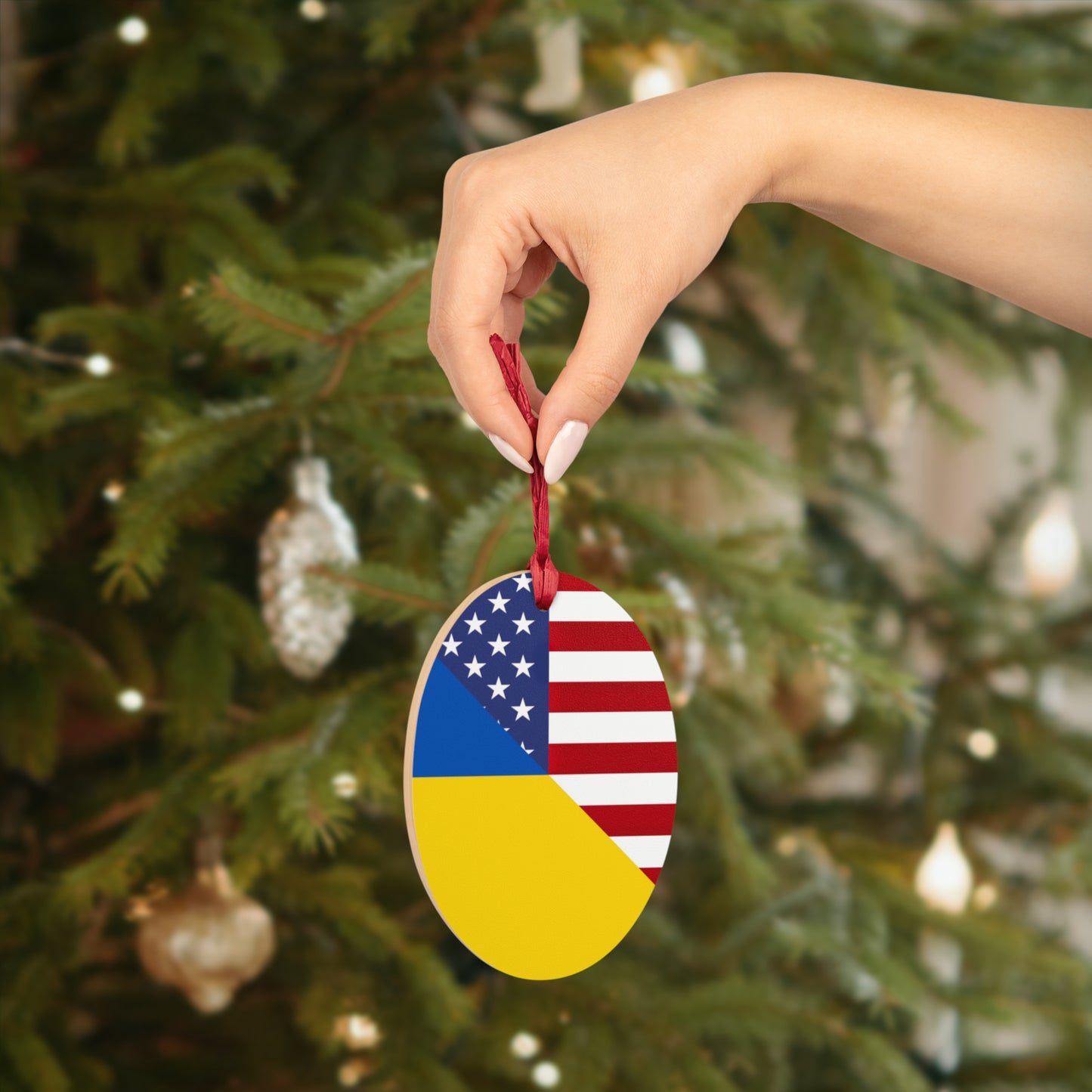 Ukrainian American Flag | Half Ukraine USA Wooden Ornament