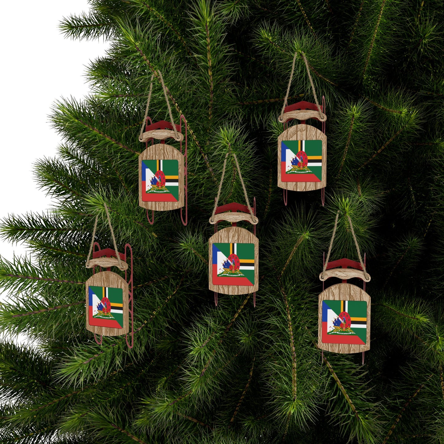 Dominica Haiti Flag Dominican Haitian Sled Ornament Christmas Tree Ornaments