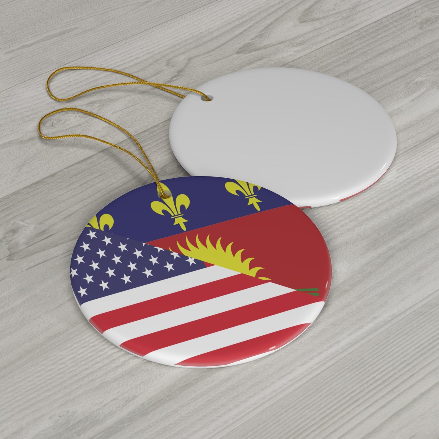 Guadeloupe American Flag Half Guadeloupean USA Ceramic Ornament | Christmas Tree Ornaments