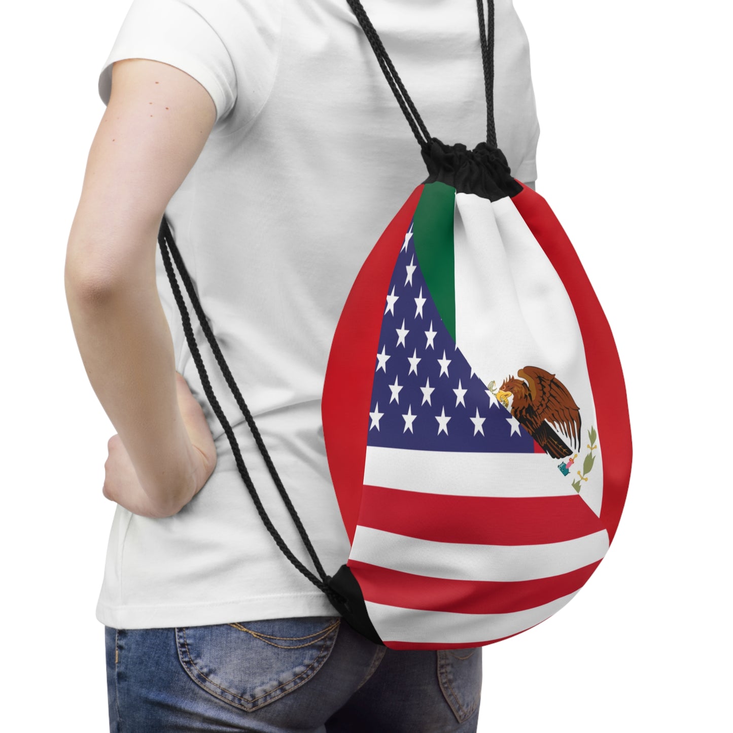 Mexican American Flag Mexico USA Drawstring Bag