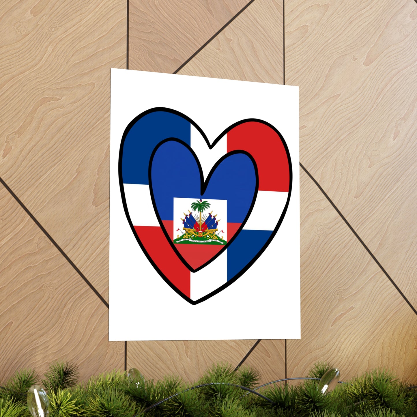 Dominican Haitian Flag Inner Heart DR Republic Haiti  Premium Matte Poster