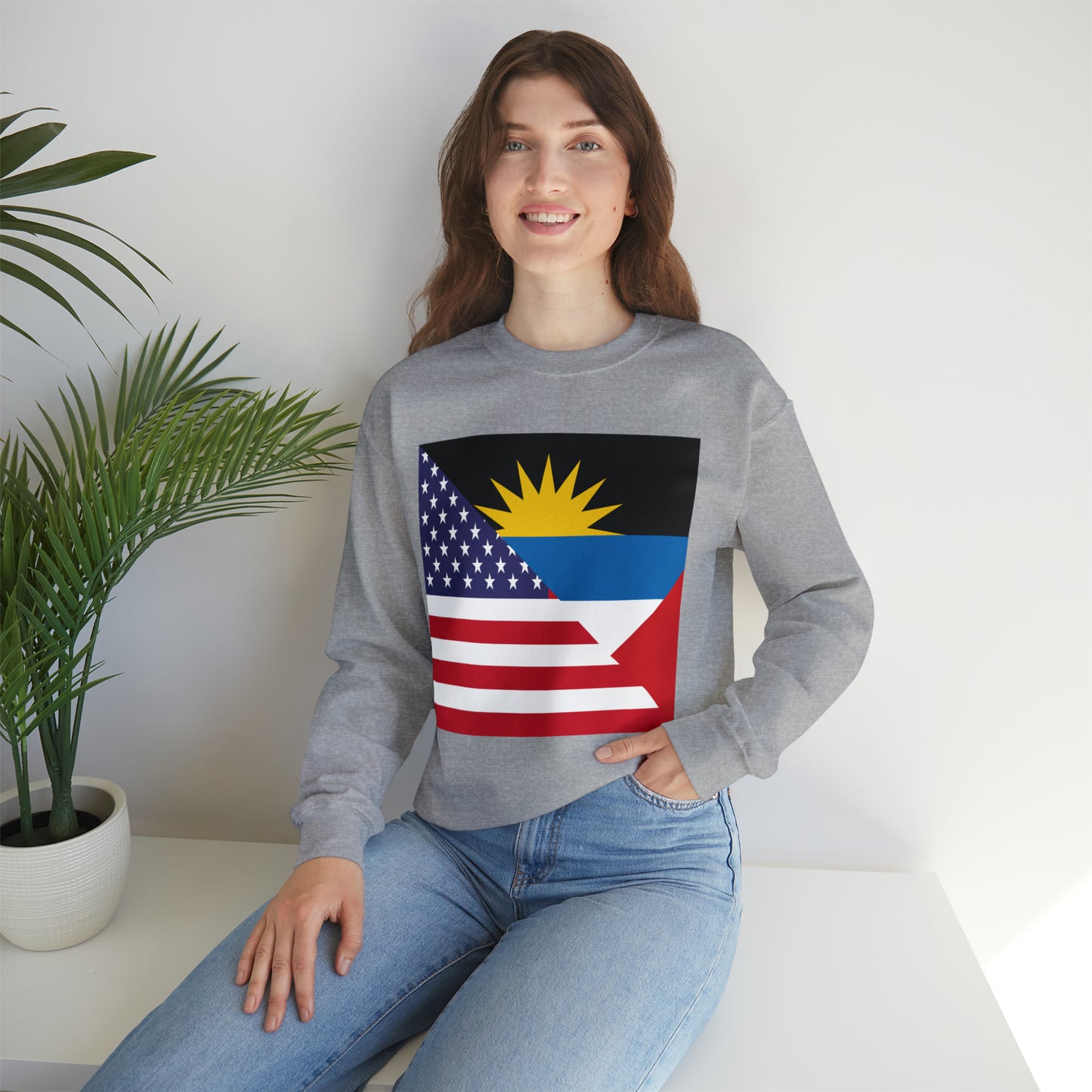 Antigua and Barbuda American Flag Antiguan USA Unisex Sweatshirt