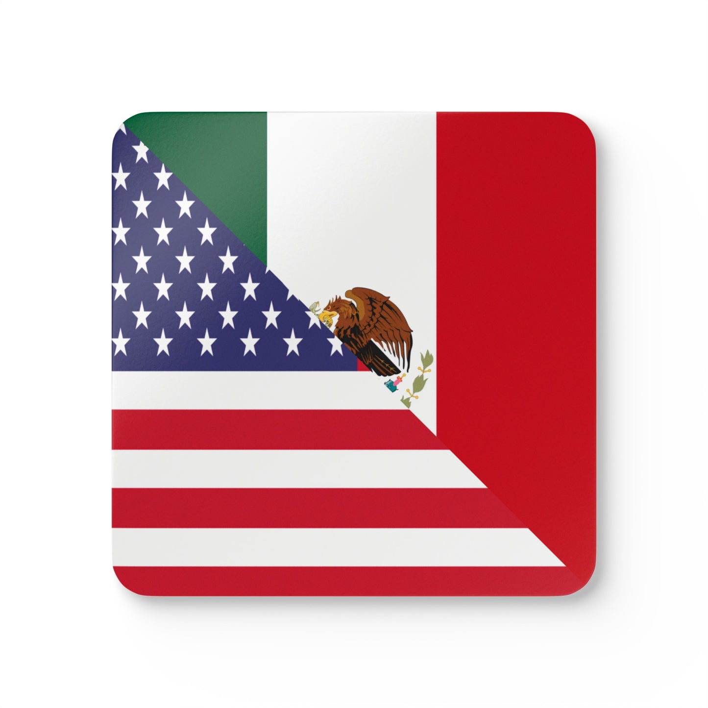 Mexican American Flag Mexico USA Corkwood Coaster Set