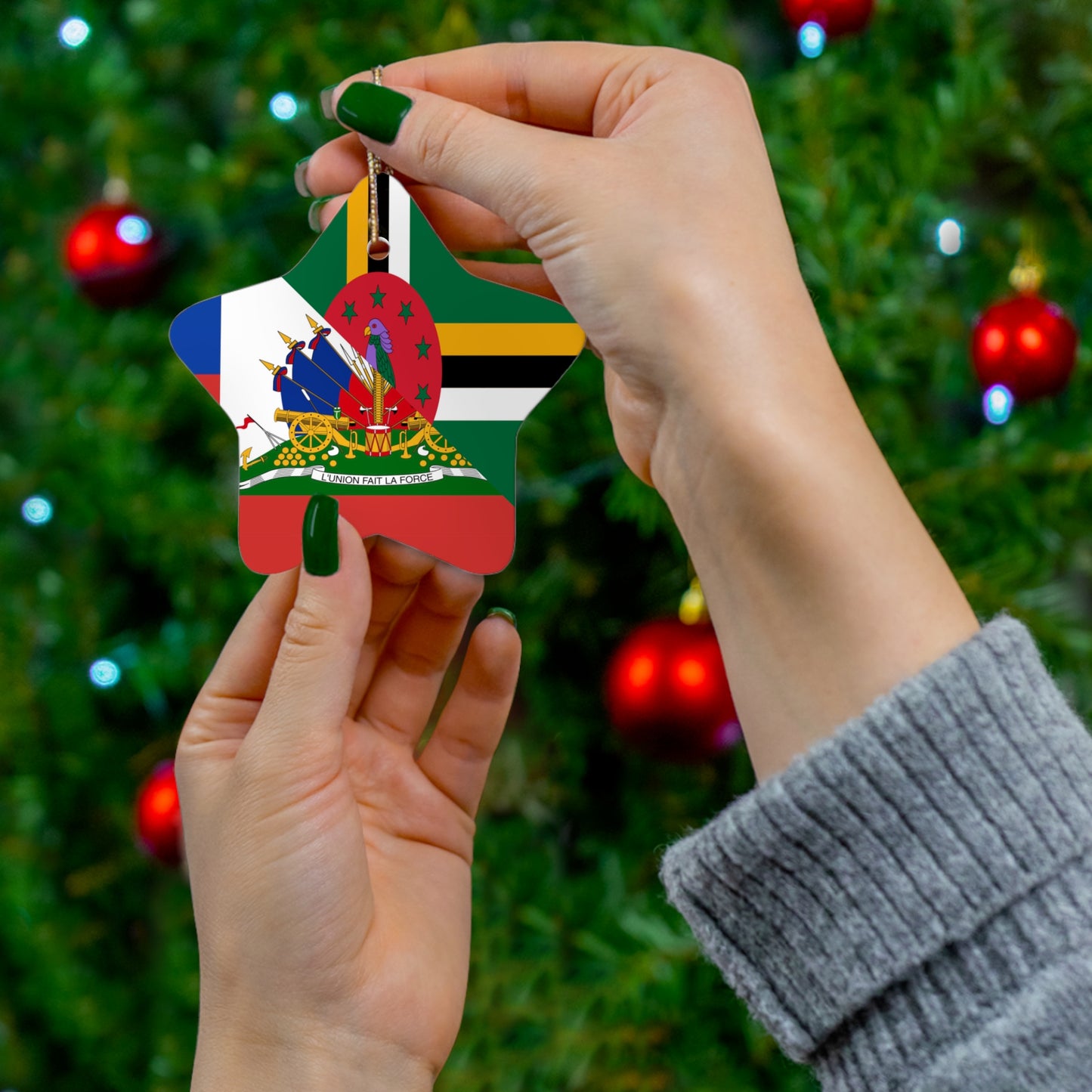 Dominica Haiti Flag Dominican Haitian Ceramic Ornament | Christmas Tree Ornaments