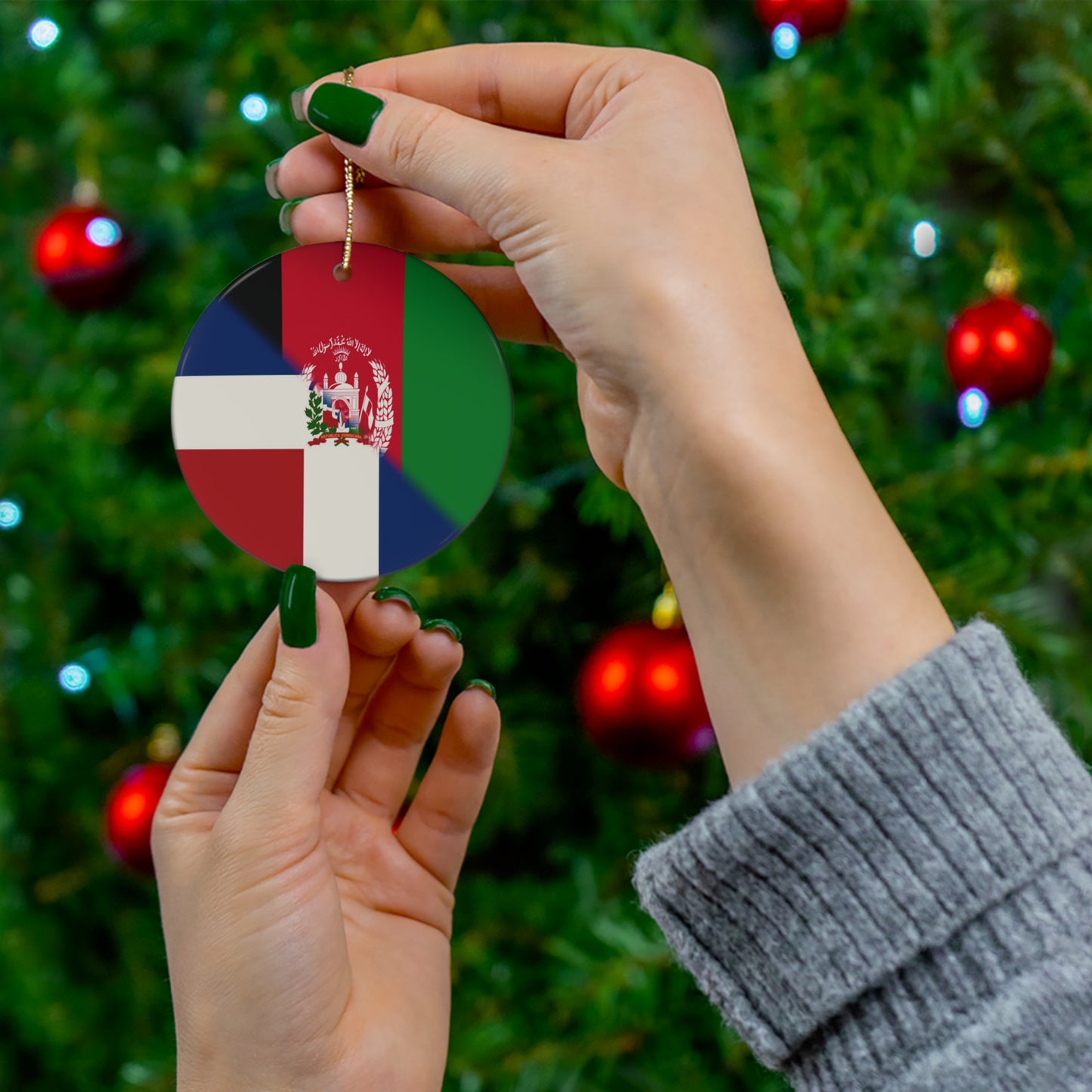 Dominican Republic Afghanistan Flag | DR Afghan Ceramic Ornament | Christmas Tree Ornaments