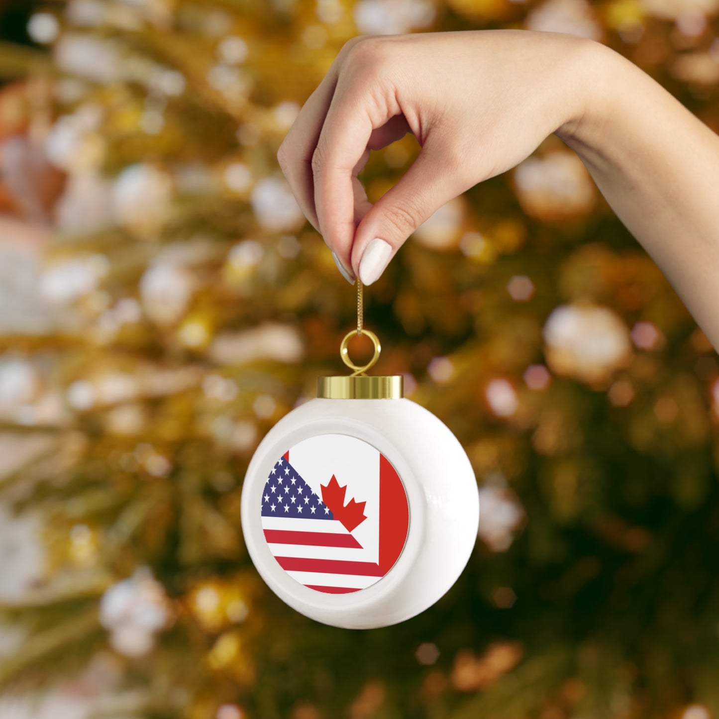 Canadian American Flag Canada USA Christmas Tree Ball Ornament