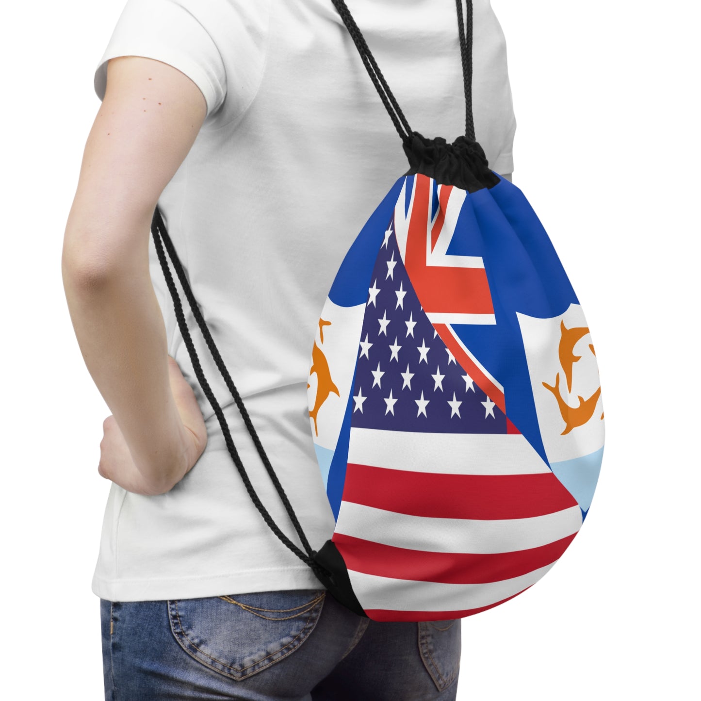 Anguillan American Flag Anguilla USA Drawstring Bag