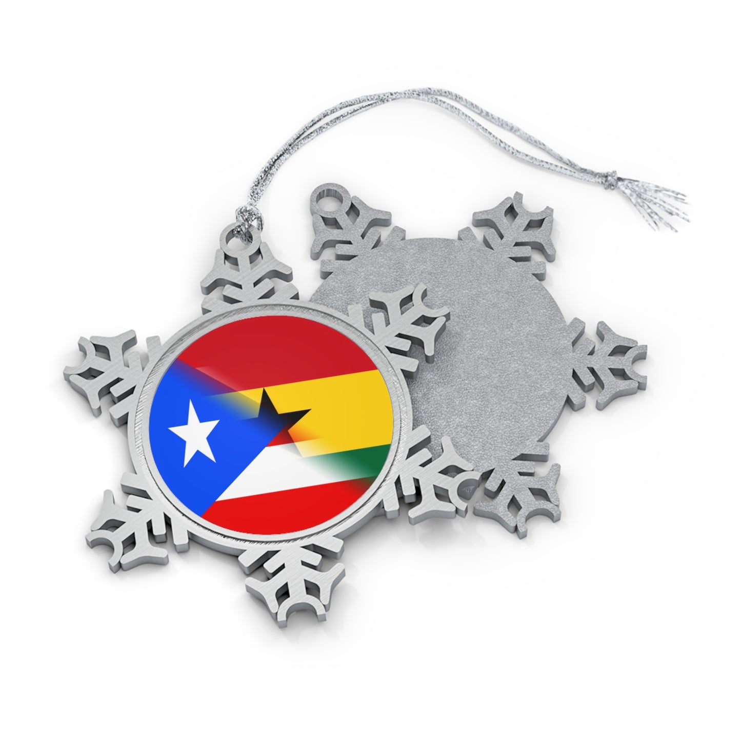 Puerto Rican Ghanaian Flag PR Ghana Pewter Snowflake Ornament