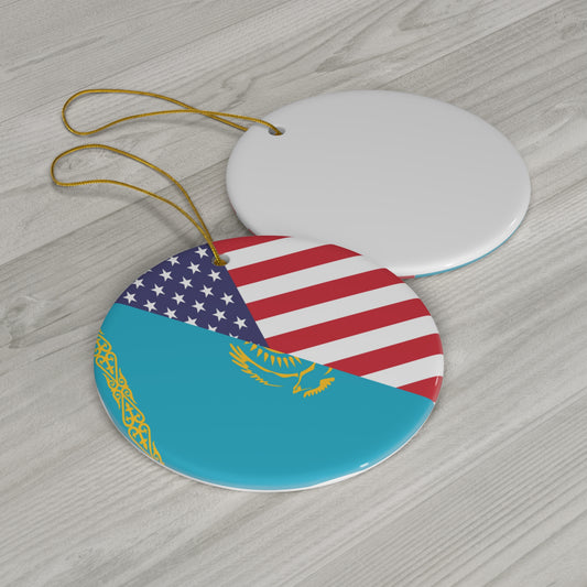 Kazakhstan American Flag USA Ceramic Ornament | Christmas Tree Ornaments