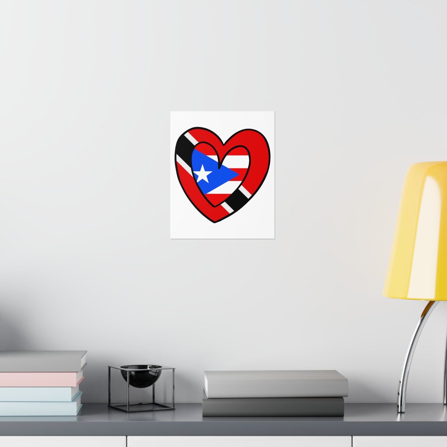 Puerto Rican Trini Heart Valentines Day Gift Half PR Trinidad Flag Premium Matte Poster