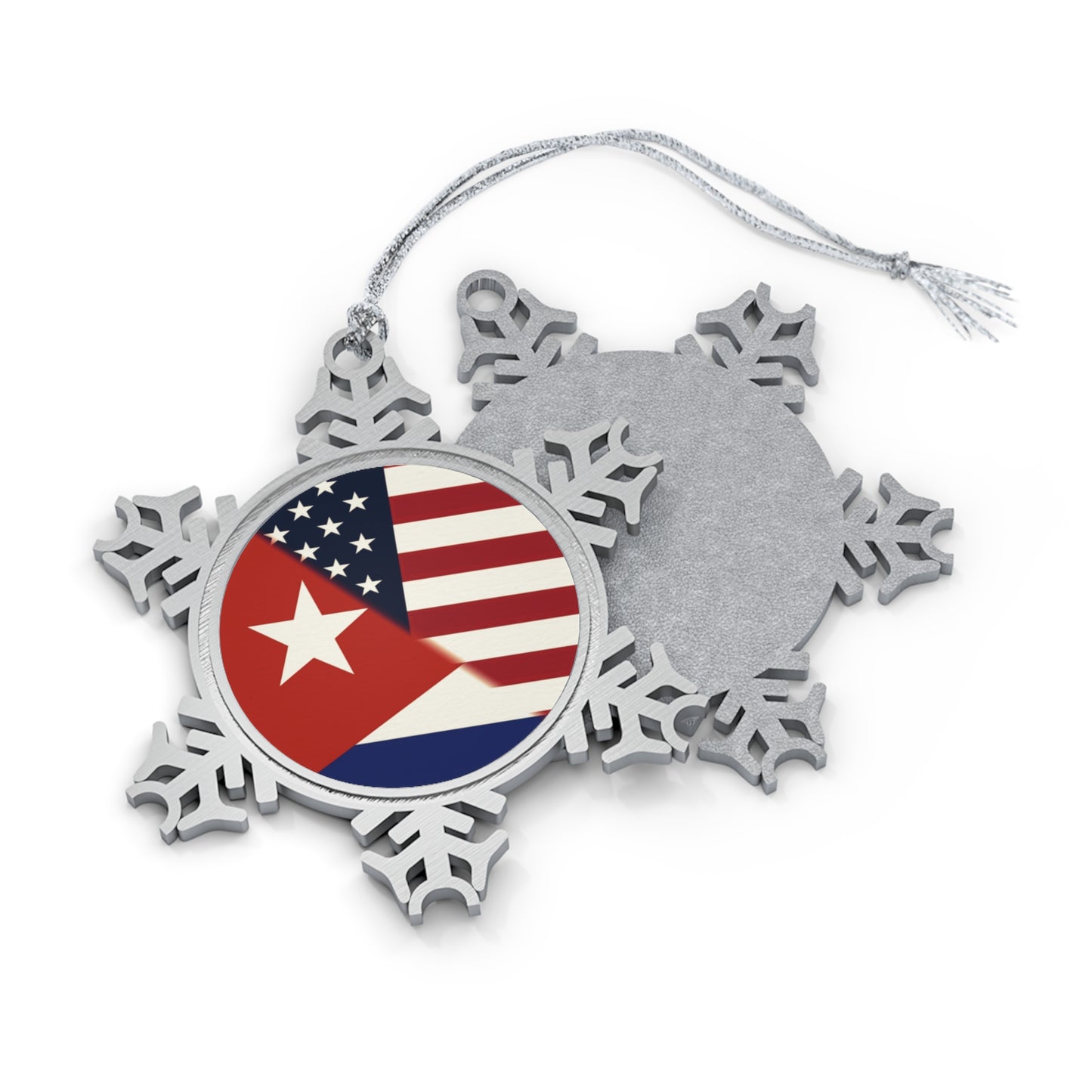 Cuba America Flag | USA Cuban Flag Pewter Snowflake Ornament