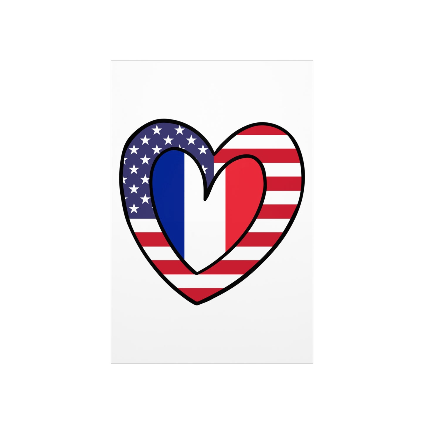 French American Heart Valentines Day Gift Half France USA Flag Premium Matte Poster