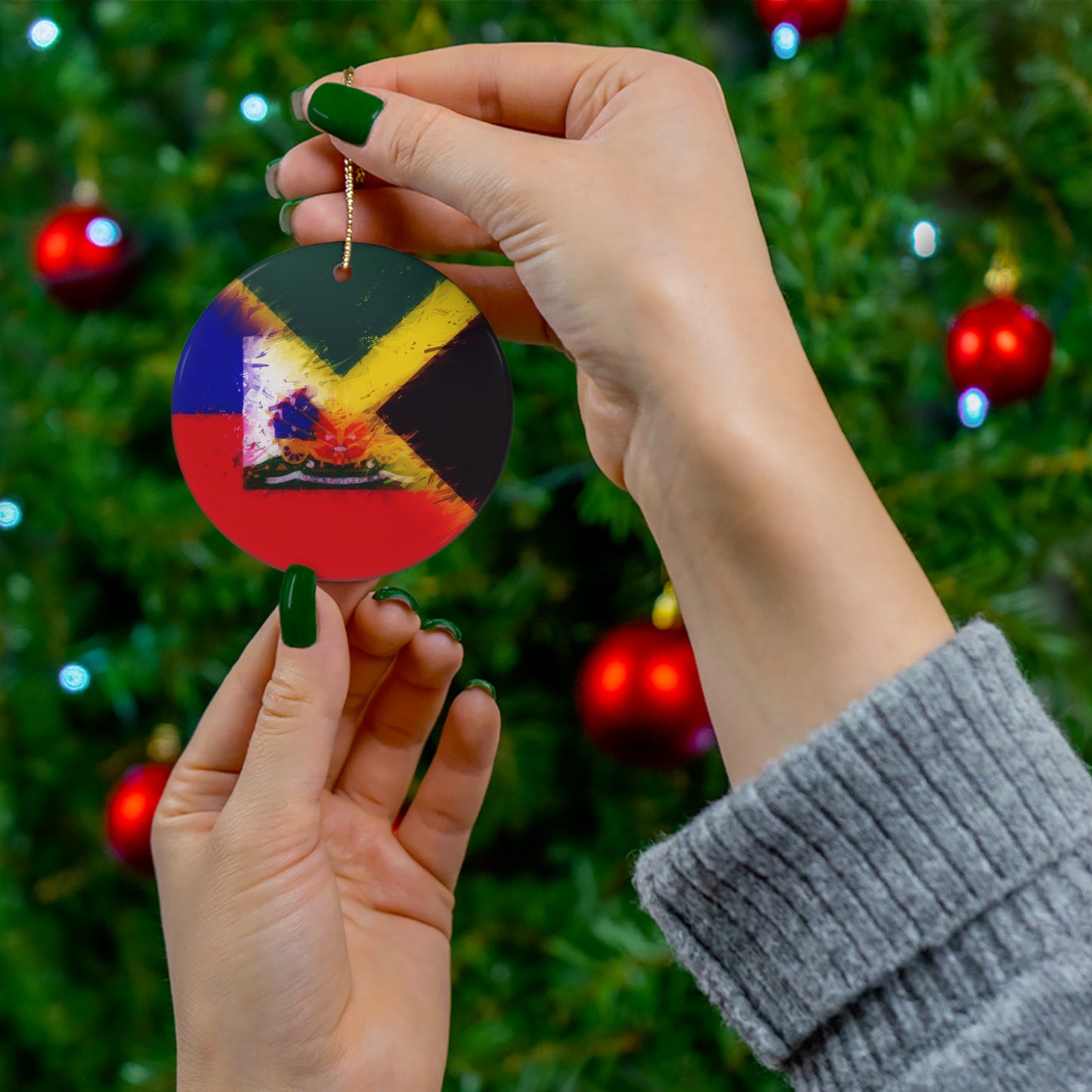 Haitian Jamaican Painted Flag | Haiti Jamaica Ceramic Ornament | Christmas Tree Ornaments