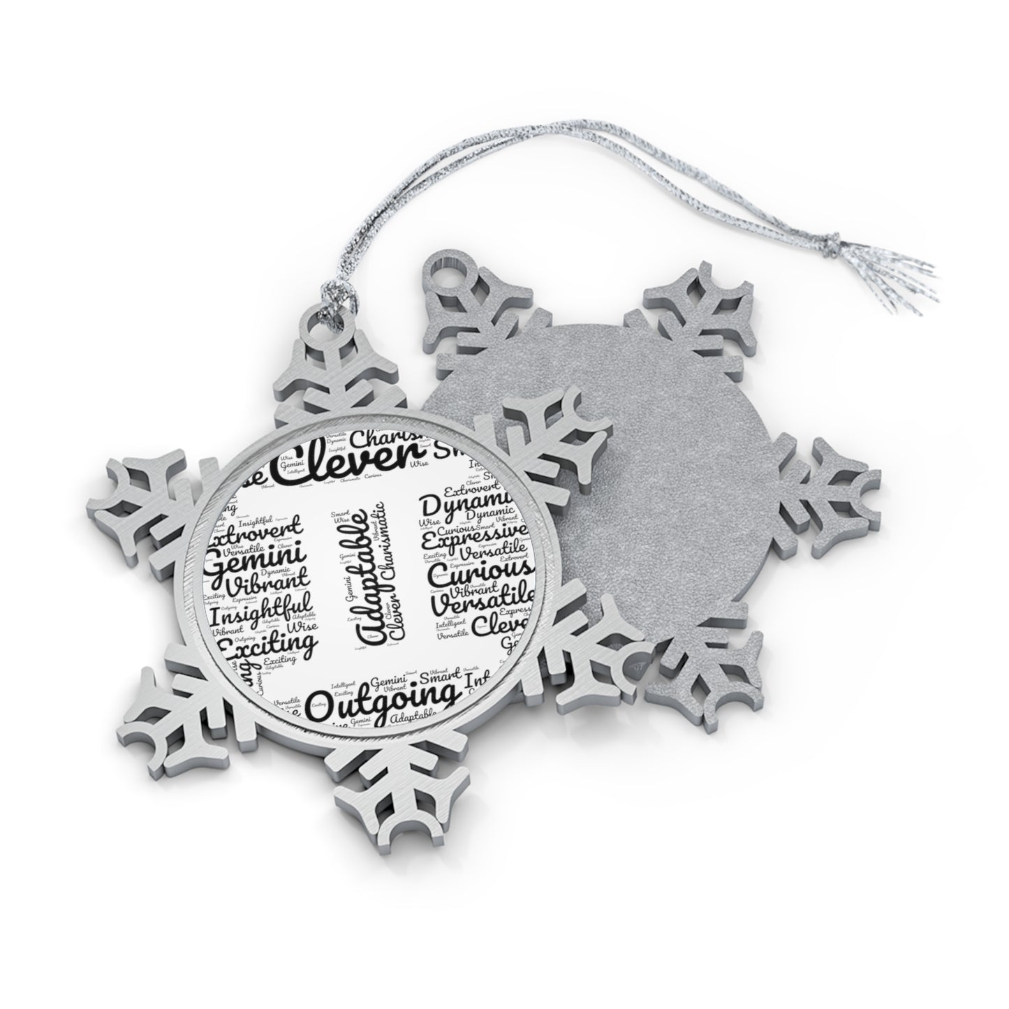 Gemini Zodiac Sign Shapecloud Black Pewter Snowflake Ornament