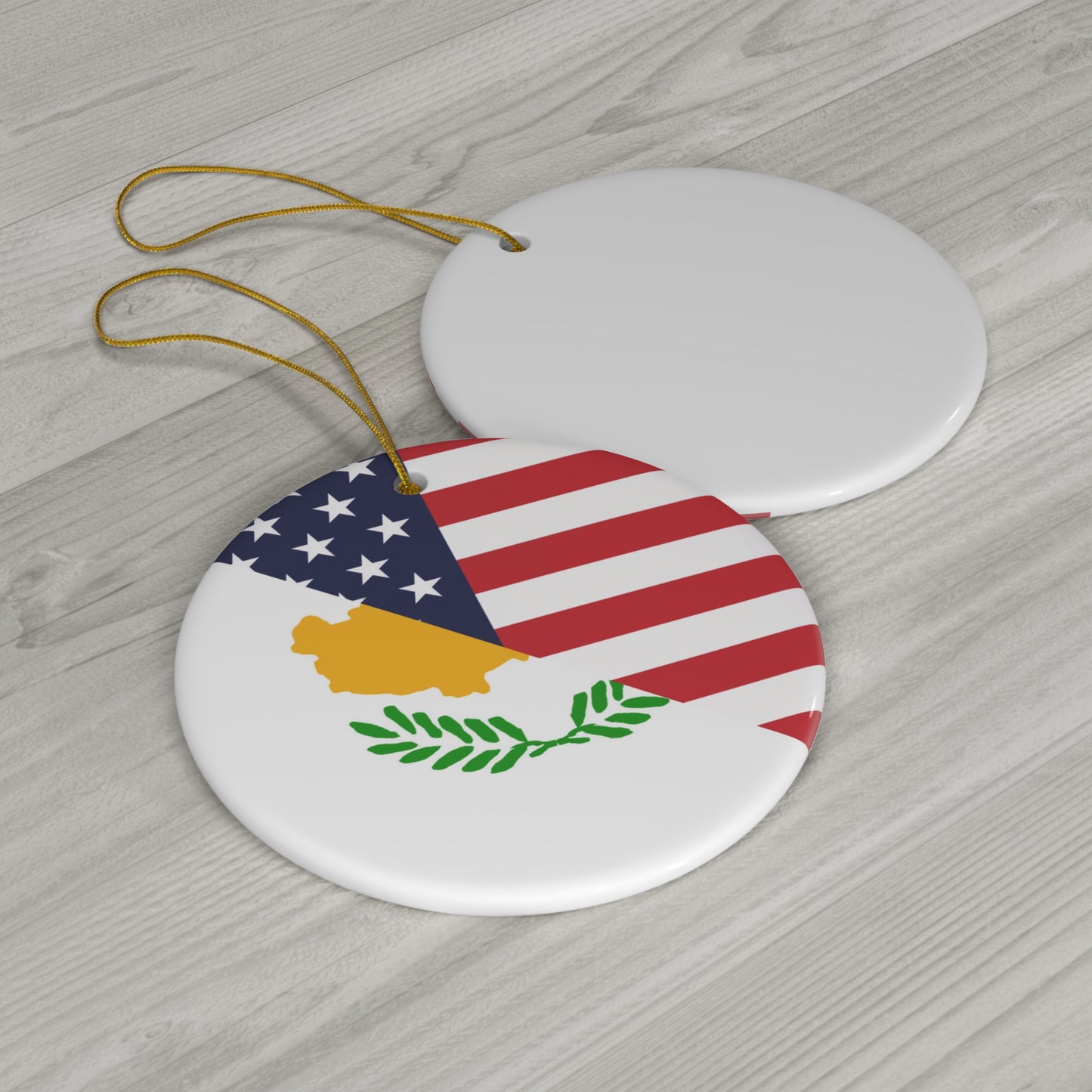 Cyprus American Flag Half USA Ceramic Ornament | Christmas Tree Ornaments